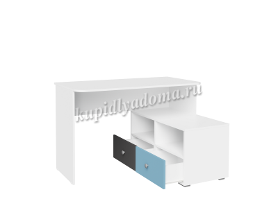 Стол письменный Сити угловой с ящиками 332.09 (Белый/Графит софт/Голубой)